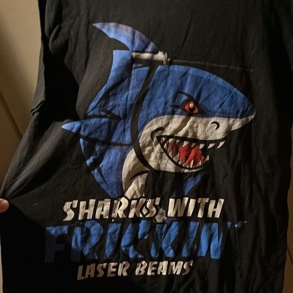Black T-Shirt with print and text “Sharks with Frickin’ Laser Beams”. Size M men - Picture 2 of 5